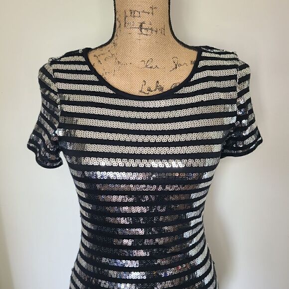 Forever 21 Black Striped Sequin Bodycon Dress Women's Size Medium - Picture 7 of 8
